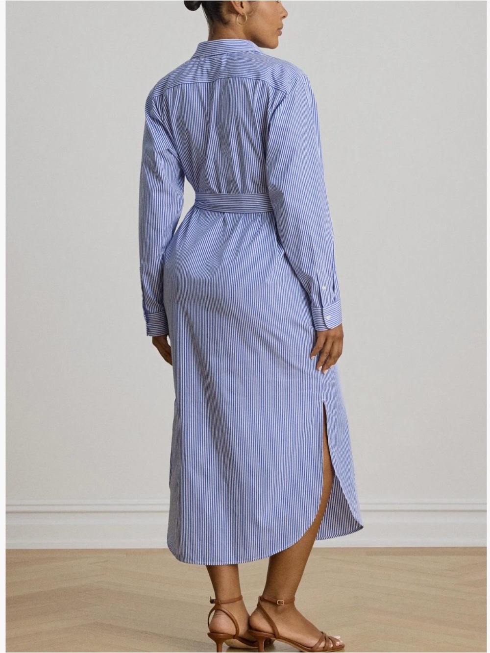 Lauren Ralph Lauren Blue & White Striped Button-Front Midi Shirt Dress - Picture 6 of 13